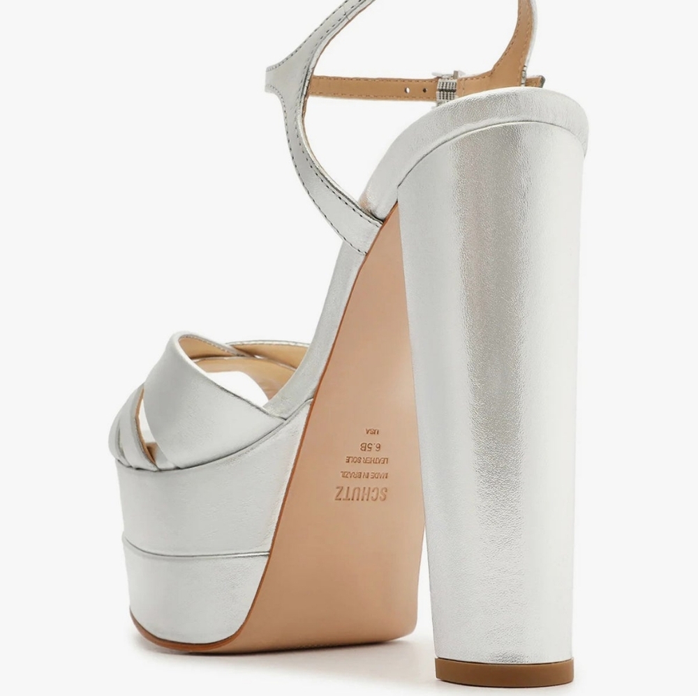 HOT! Schutz Keefa High Platform Heels In Silver Leather Sz 11 Wedding Formal - Picture 2 of 13